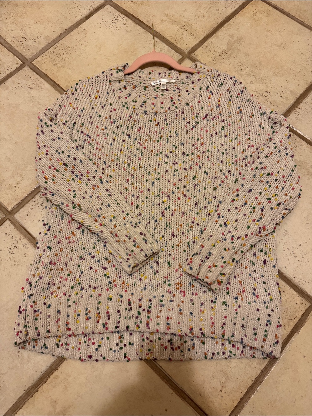 Seven7 Cream Multicolor Fleck Crewneck Sweater